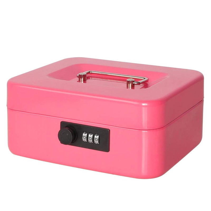 Jssmst Medium Cash Box with Combination Lock - Durable Metal Cash Box with Money Tray Pink,7.87 x 6.3 x 3.35 inches,CB0704M - Image 1